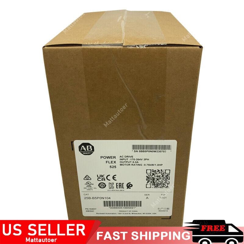 25B-B5P0N104 New PowerFlex 525 0.75KW(1HP) AC Drive 25BB5P0N104 AB US Free Tax