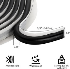 2 Pack Butyl Seal Tape, 3/8 X 30 Feet Black Rubber Sealant Tape, Leak Proof Put