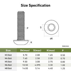 M6 x 10mm 100PCS Button Head Hex Socket Cap Screws Bolts, 10.9 Grade Alloy Steel