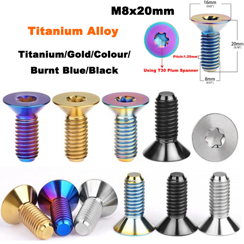 M8x20mm Inner Plum Countersunk T30 Torx Head Ti Titanium Bolts Screws Motorbike