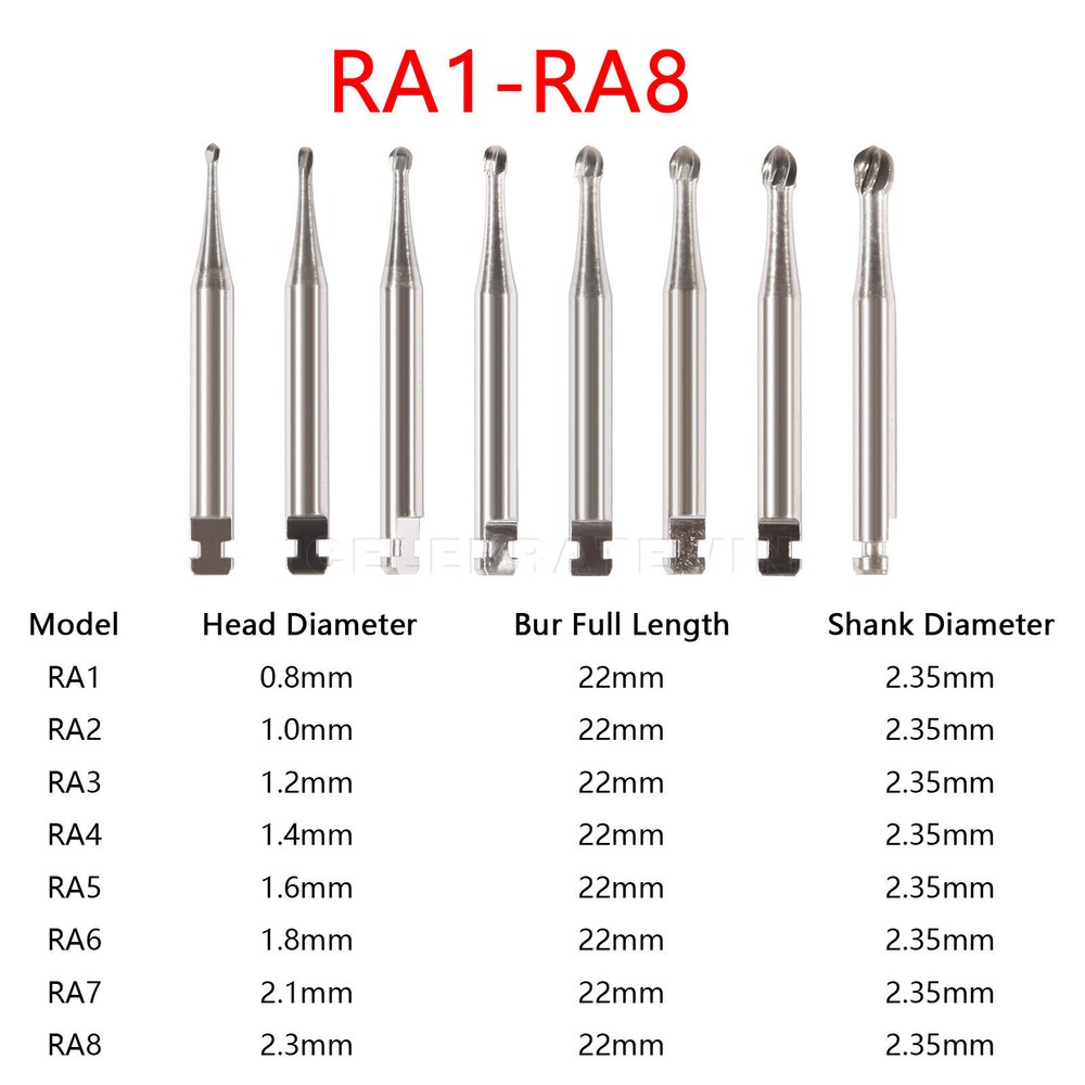 5pcs Dental Round Carbide Bur for Slow Speed Latch Type RA 1# -RA 8#