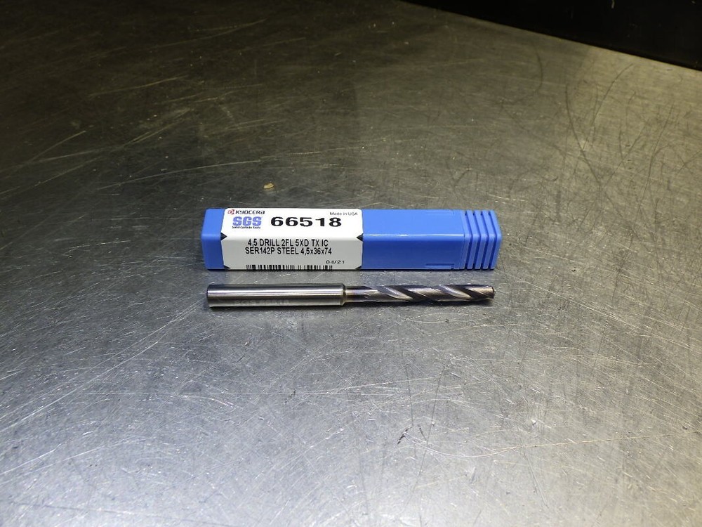 Kyocera / SGS 4.5mm Coolant Thru 5xD Carbide Drill 6mm Shank 66518 (LOC2768A)