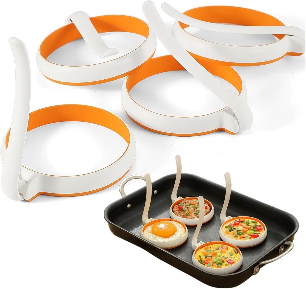 Silicone Fried Egg Cooker Rings Set,Nonstick,Easy to Use&Clean, White&Orange