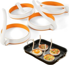 Silicone Fried Egg Cooker Rings Set,Nonstick,Easy to Use&Clean, White&Orange