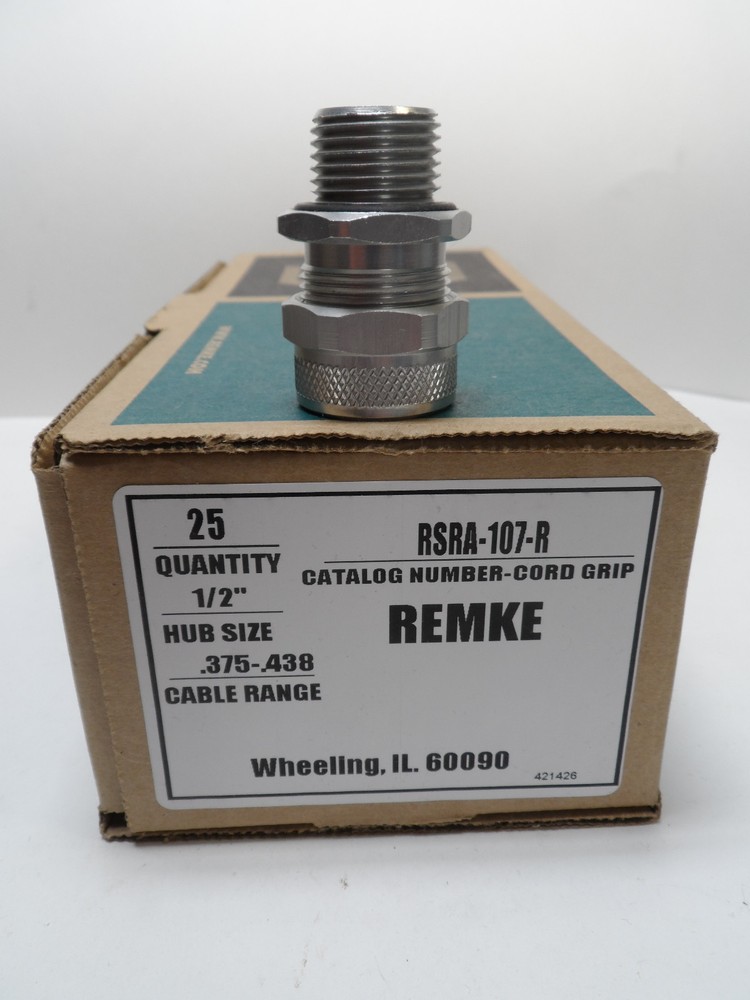 REMKE RSR A-107-R BOX OF 25 – SINGLE CONDUCTOR CORD GRIP, STRAIGHT, HUB, NEW