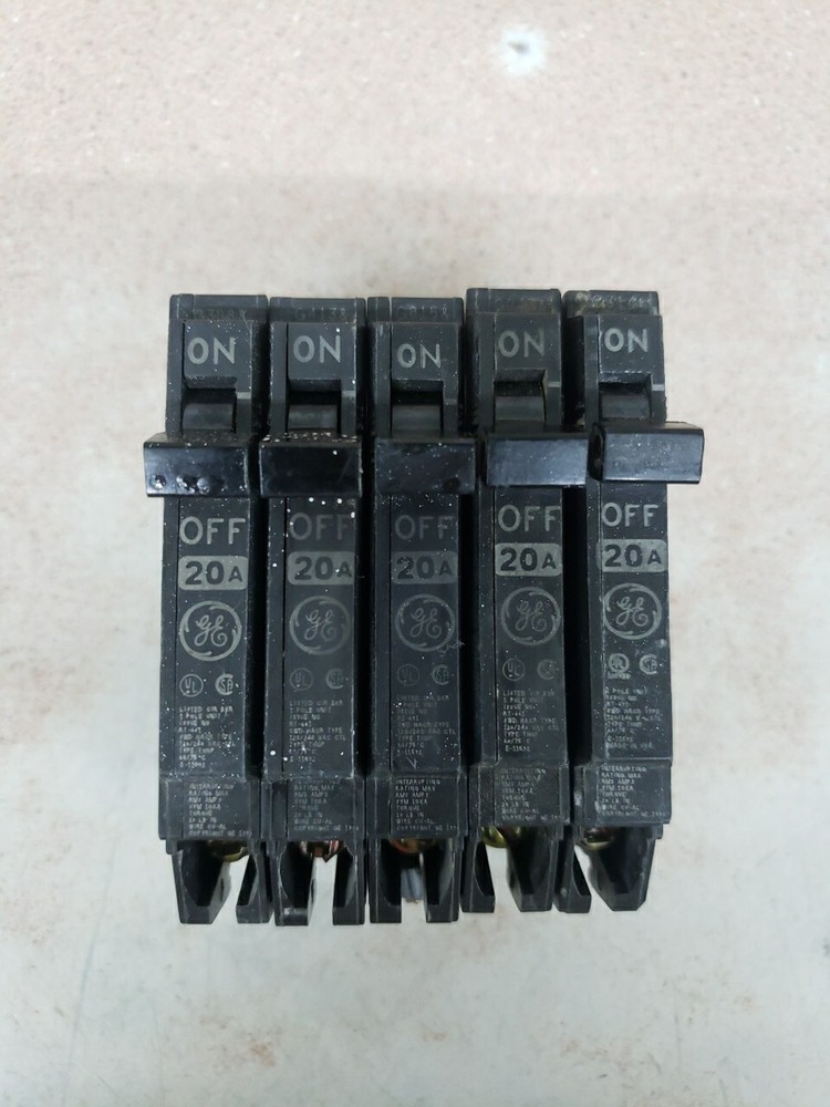 LOT OF 5 GE Thin Series Circuit Breaker 1-Pole 20-Amp THQP120
