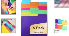 Vibrant 1/3 Cut Tab File Folders, 6 Pack – Bright Colors for Easy Organization