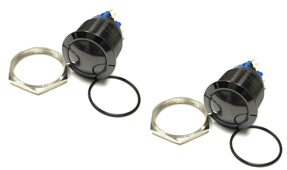 2pcs 25mm Black Stainless Steel Marine Domed Push Button Momentary POWER Switch