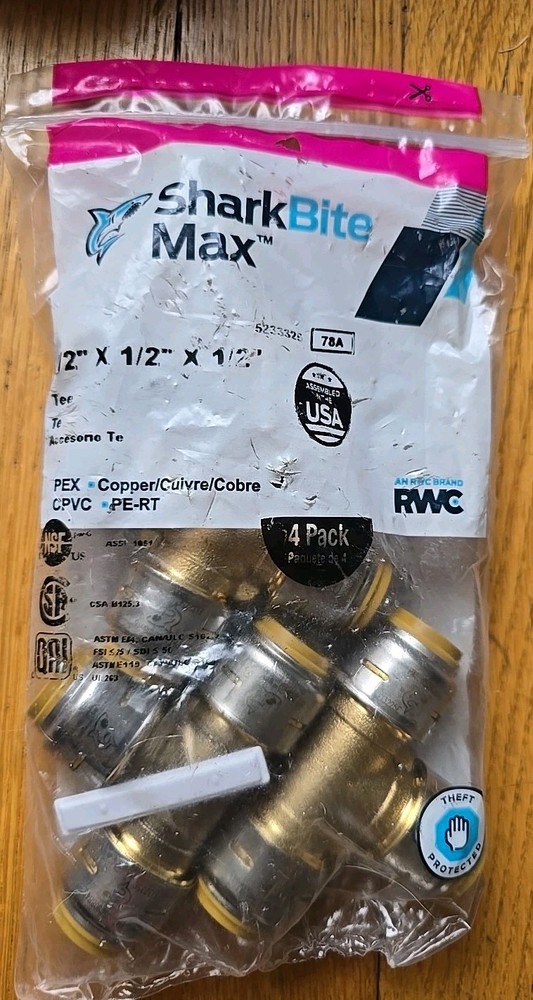 4-Pack SharkBite MAX 1/2″ Tee Push-To-Connect UR362 – NEW