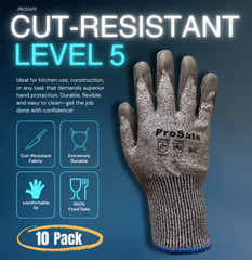 12 Pairs PROSAFE Cut Resistant Level A5 Work Gloves Grey PU Palm Coated