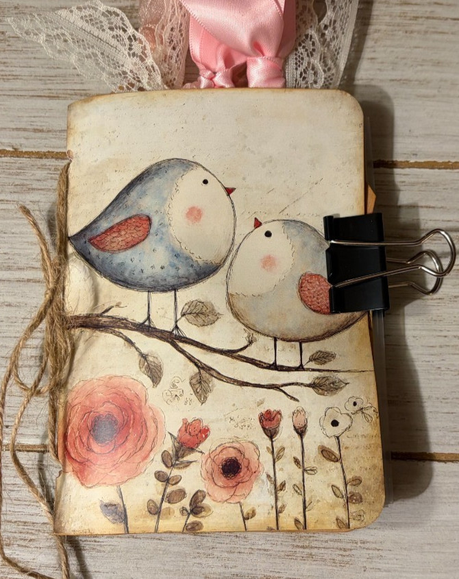 Junk Journal Handmade Booklet Book Vintage “Cute Animals” Pockets, Ephemera b