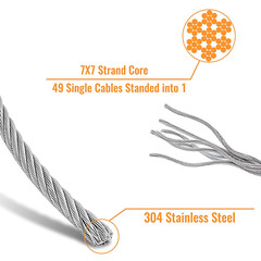 328FT 1/16 Wire Rope Stainless Steel Aircraft Cable with 120pcs Aluminum Sleeves