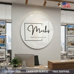 Custom Round Acrylic Logo Wall Sign LED Halo Backlit Mirror Finish