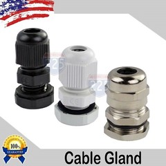 NPT14 – NPT34 Black/White/Brass Tight Cord Grip Cable Gland w/ Lock-Nut & Gasket