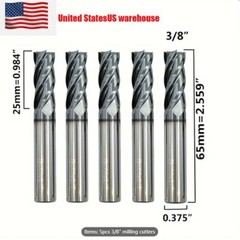 5 PCS 3/8″ 4 FLUTE CARBIDE END MILL – REGULAR LENGTH – TiALN COATED USA