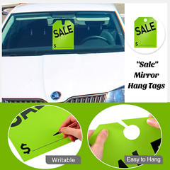 100 Pack Car Dealer Mirror Hang Tags 8.5×11.5 Inches Sale Price Tags (Green)
