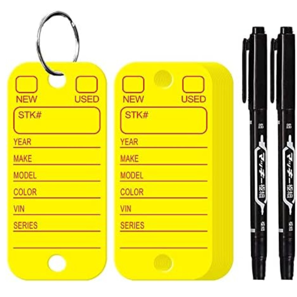 Poly Key Tags Plastic Key Tags w/ 200 Rings & 2 Markers Car Dealer 200 Pieces (f