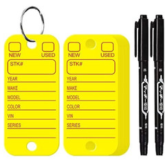 Poly Key Tags Plastic Key Tags w/ 200 Rings & 2 Markers Car Dealer 200 Pieces (f