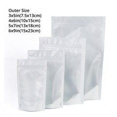 Multi-Size Matte Clear White Mylar Stand up Zip Lock Bag Pouch w/ Tear Notch W02