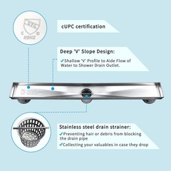 18 Inch Linear Shower Drain with 2-in-1 Tile Insert Cover Brushed 304 SS
