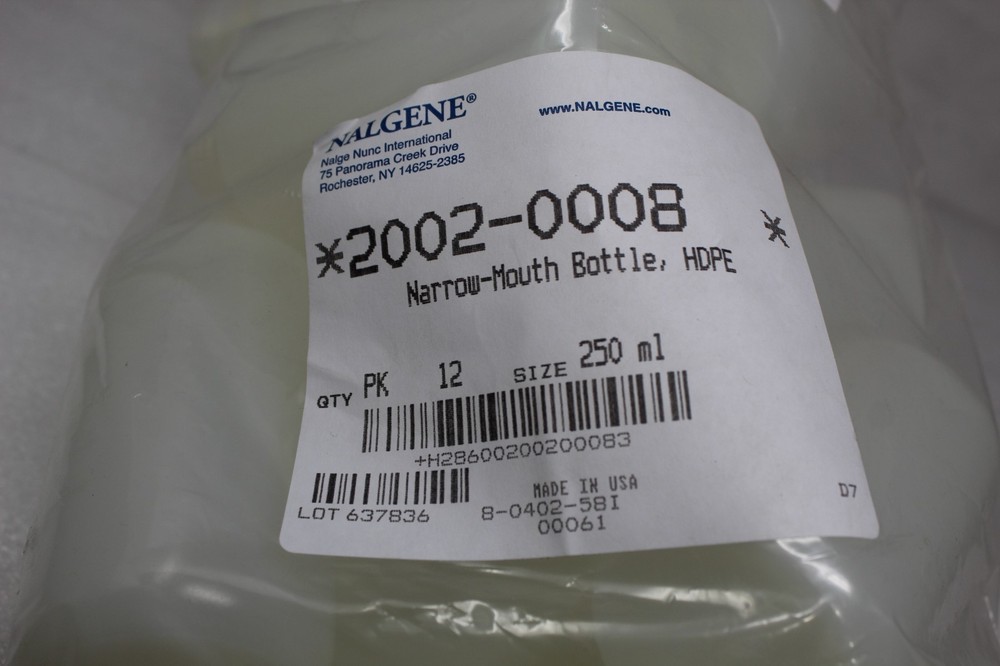 New THERMO SCIENTIFIC NALGENE NARROW MOUTH BOTTLE HDPE 2002-0008 250 ML QTY 12