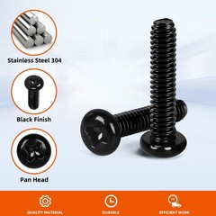 x 14mm Pan Head Machine Screws, Cross Screw, 304 Stainless Steel, Black Finis…