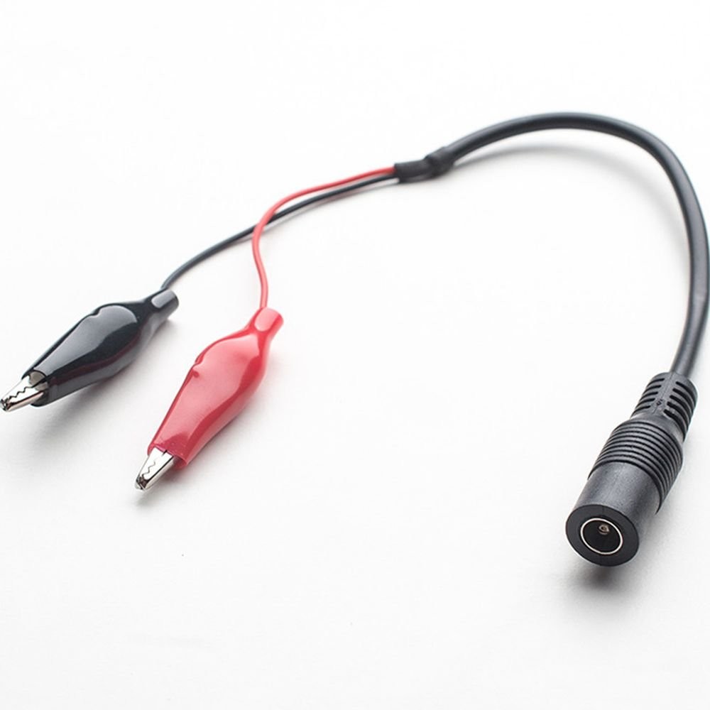DC Barrel Jack to Alligator Clip Adapter Cable – 5.5×2.1mm for Wall Black