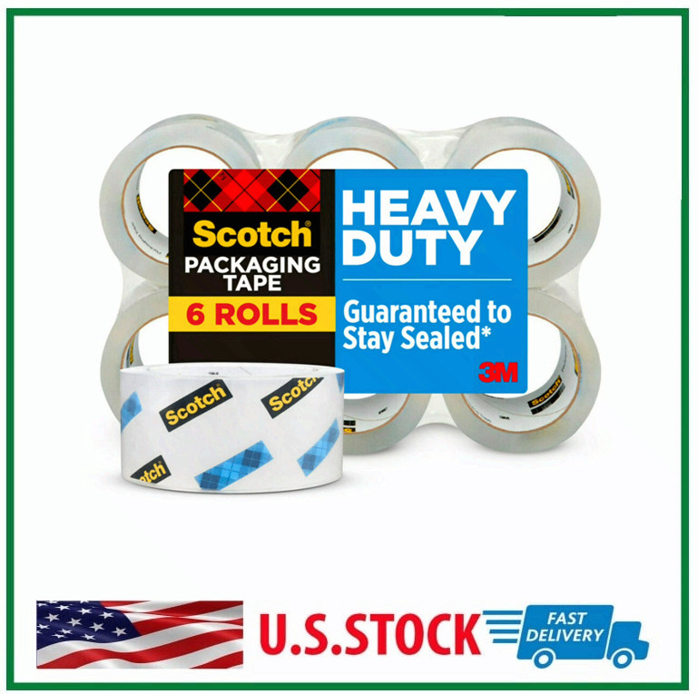 Scotch Heavy Duty Packaging Tape, 3″ Core, Clear, 1.88″ x 54.6 yds, 6 Rolls New