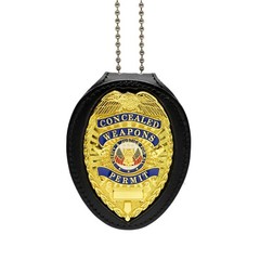 Concealed Carry Permit Badge Clip + Neck Chain Recessed Leather CCW No Badge