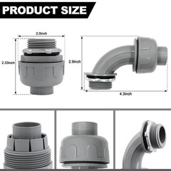 1 inch Liquid Tight Connector PVC Flexible 1inch 20Pack(180D+90D), grey