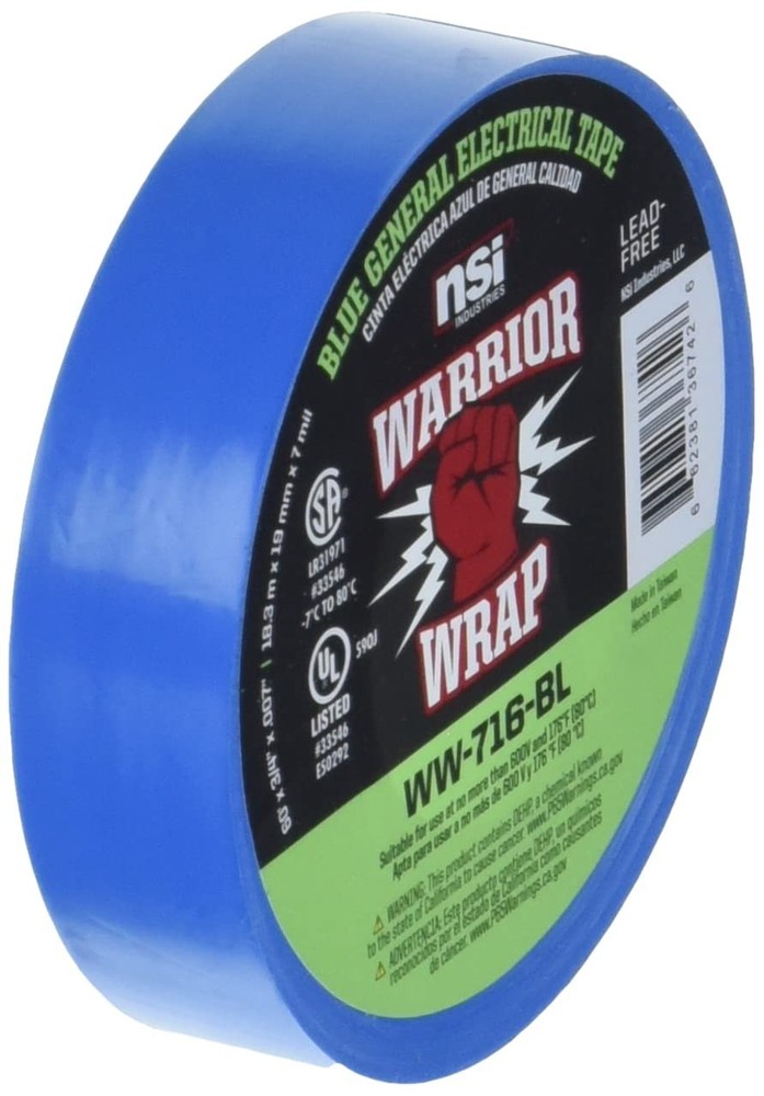 3/4 in x 60 ft Blue Vinyl Electrical Tape 7mil Heavy Duty Insulation Wire Repa