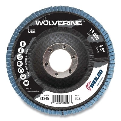 Vortec Pro Abrasive Flap Disc, 4-1/2 in dia, 60 Grit, 7/8 Arbor, 13000 rpm, Type