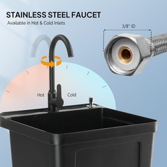 Plastic Utility Sink, Freestanding Sink with Hot&Cold Faucet, Soap Dispenser