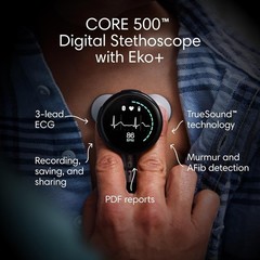 Eko CORE 500 Digital Stethoscope 40x Amplification 3-Lead ECG AI Silver SEALED