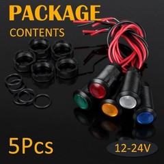 5pc 12V 24V LED Indicator Light Plastic Black Signal Dot Lamp 12mm Mounting