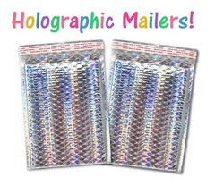 WHOLESALE by the CASE, Multiple Sizes Holographic Metallic Bubble Mailers Strong