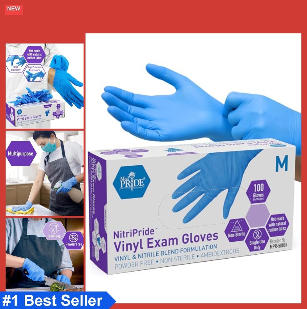 Nitrile Vinyl Blend Exam Gloves Medium Blue 100 Count Powder Free Latex Free