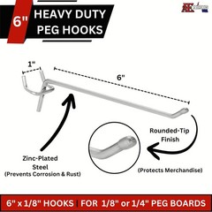 [100 Pack] 6″ Pegboard Hooks | Tool Organization Hooks for 1/8″ & 1/4″ Pegboards