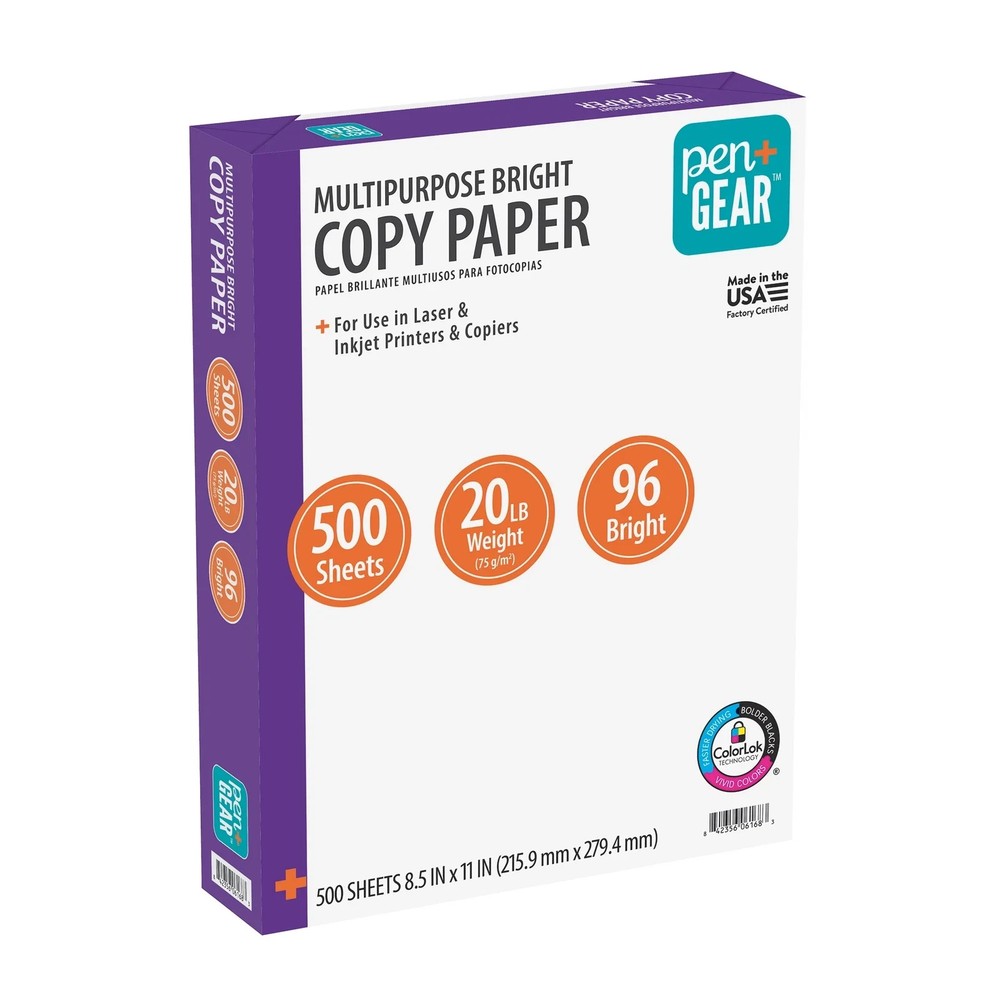 Multipurpose Bright Paper, 8.5″ X 11″, 96 Bright, White, 20 Lb., 1 Rea