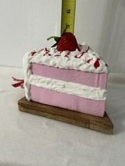 Handmade Faux Fake Food Strawberry Cake Slice On Wood Pie Board