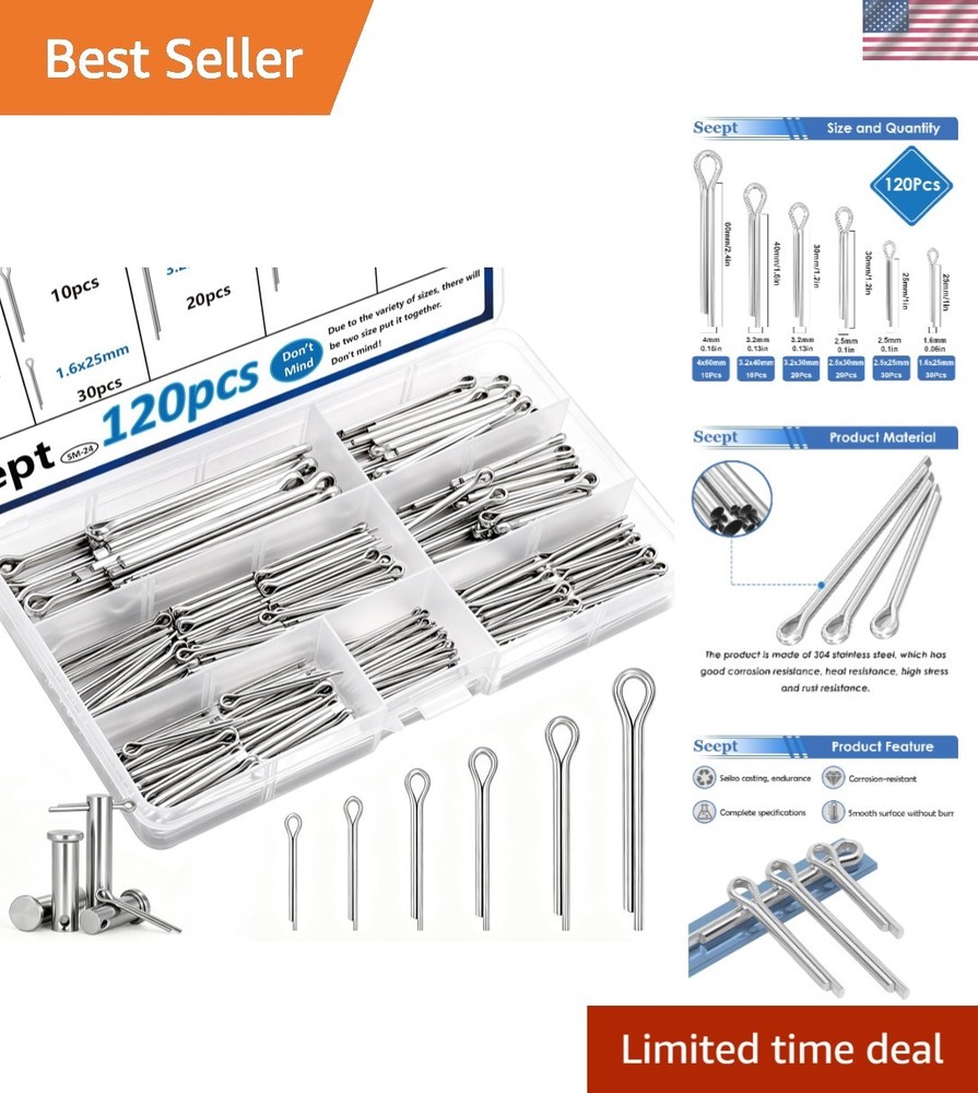 Assorted 120Pcs Cotter Pins in Stainless Steel – Reliable Fastening Solutions