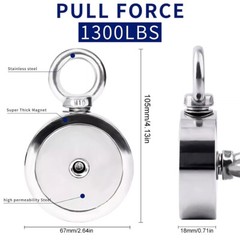 2000 LBS Strong Fishing Magnet Kit Double-Sided Pull Force and Rope Carabiner US