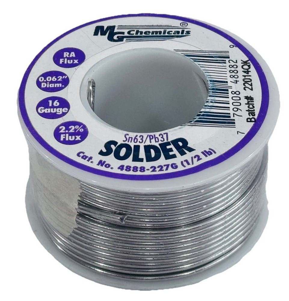 MG Chemicals 63/37 Rosin Core Leaded Solder, 0.062″ Diameter, 1/2lb Spool, 4888