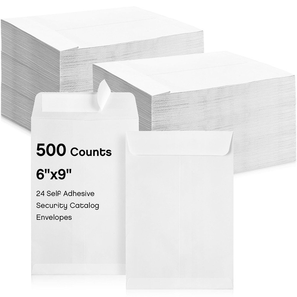 Fuutreo 500 Counts White Envelopes 6 x 9 Inch Self Adhesive Catalog Security