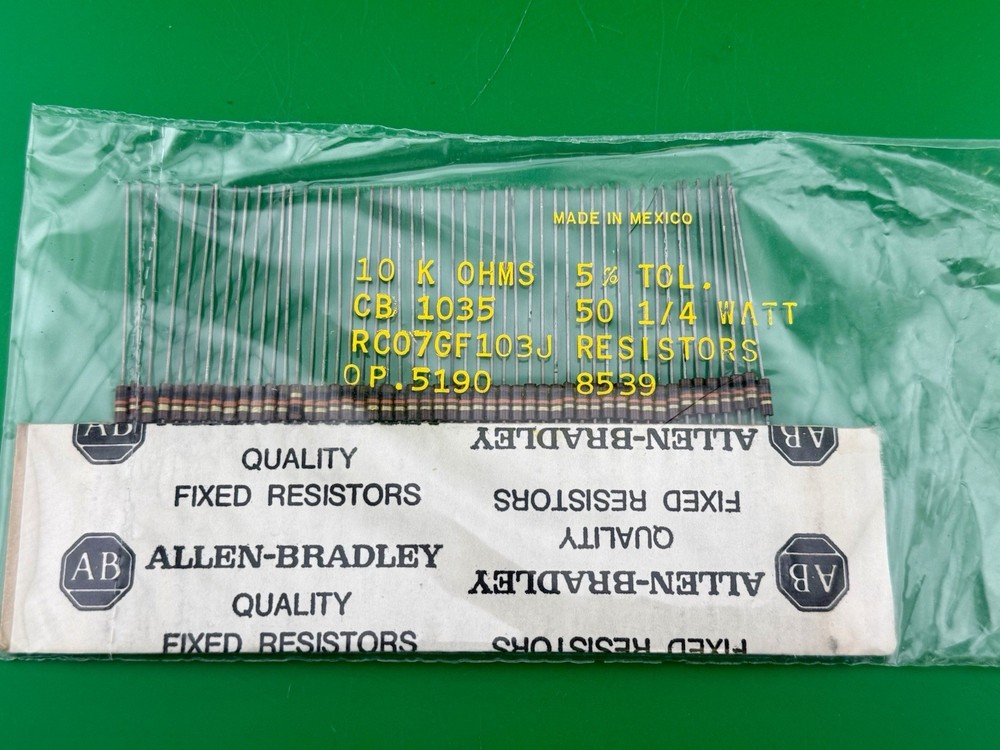 10,000 Ohm 10K 1/4 Watt 5% Allen-Bradley Carbon Comp Resistors NOS (50 Pieces)