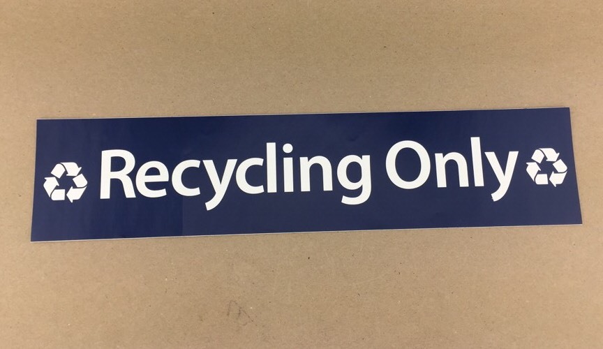 NEW American Decal 18″ x 4″ Recycling Only Blue White Sticker Sign Ships FREE
