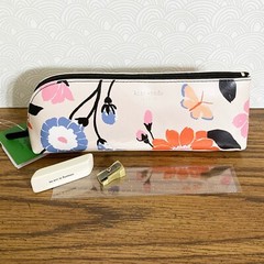 Kate Spade Pencil Pouch Cosmetic Case Travel Bag Faux Leather w Accessories