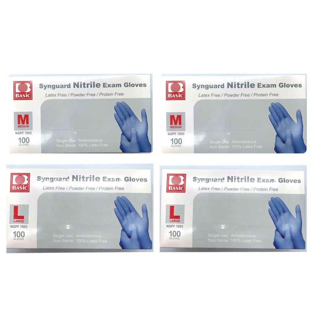 Synguard Nitrile Exam Gloves Powder-Free Blue medium and large (4x 100/Bx)