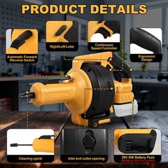 New 21V Electric Drain Auger Auto-Feed 25ft Plumbing Snake for 3/4″-3.55″ Pipes