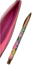 Lilly Pulitzer Pen w Pouch Set Floral Pink Green Yellow Plastic covers logo